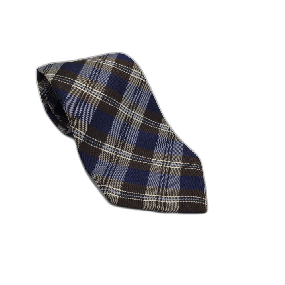Tommy Hilfiger Blue Plaid Necktie 100% Silk Formal Career Quiet Luxury